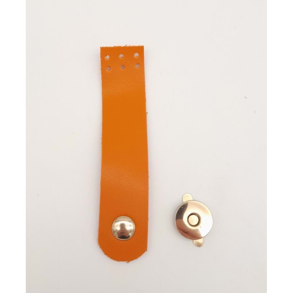 Çanta Aksesuar Turuncu Renk Tek Kat Suni Deri Kapak 10.5x2.5 cm Light Gold Metal