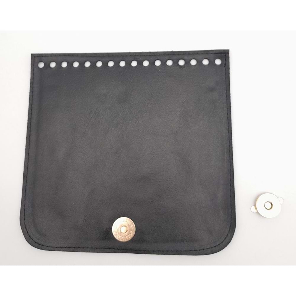 Çanta Aksesuar Siyah Renk Suni Deri 16.5X16 Cm Çanta Kapağı Light Gold Metalli