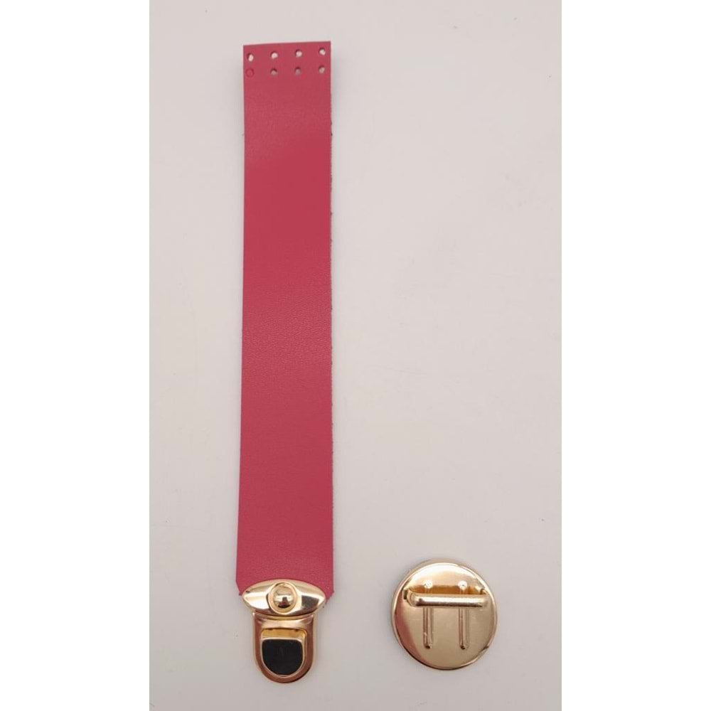 Çanta Aksesuar Fuşya 20x3 Cm Tek Kat Suni Deri Kapak Light Gold Metal