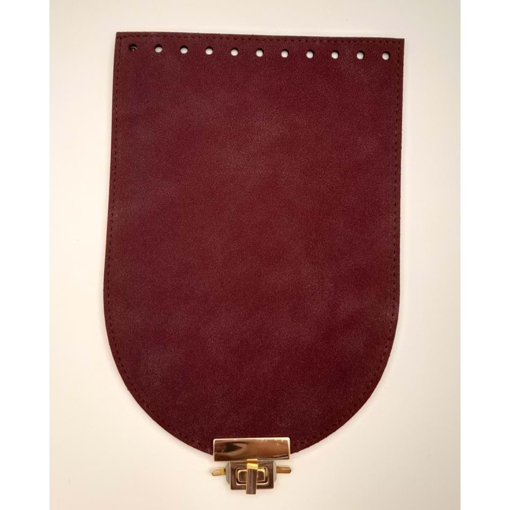 Çanta Aksesuar 15x22 cm Süet Nubuk Deri Bordo Renk Kapak Light Gold Metalli