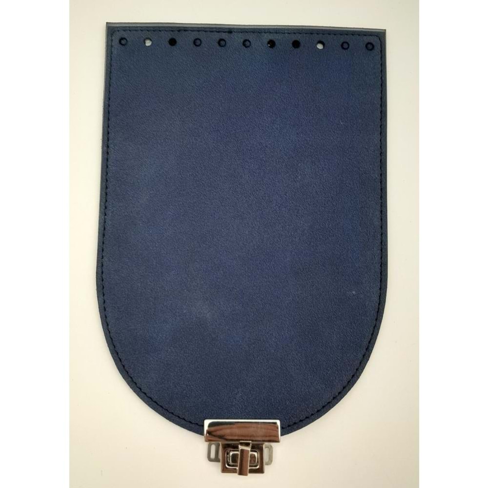 Çanta Aksesuar 15x22 cm Süet Nubuk Deri Lacivert Renk Kapak Gümüş Metalli