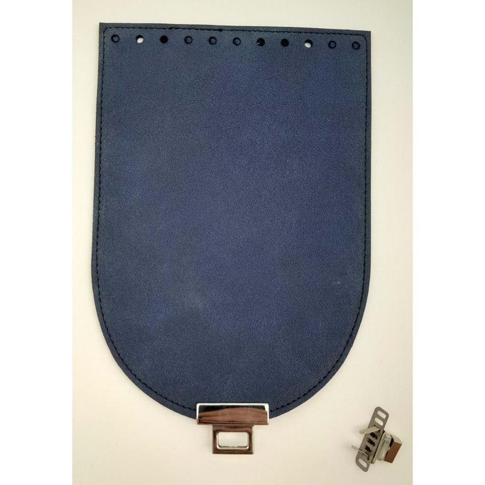 Çanta Aksesuar 15x22 cm Süet Nubuk Deri Lacivert Renk Kapak Gümüş Metalli