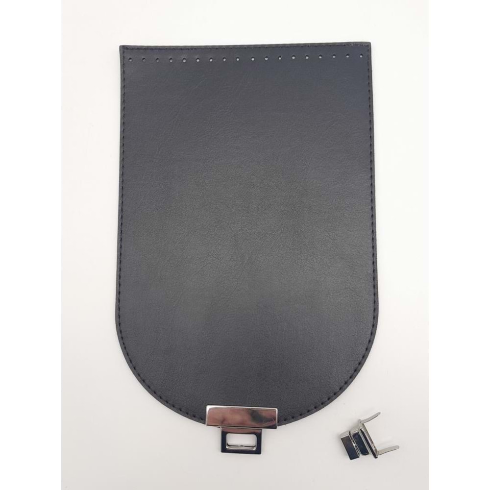 Çanta Aksesuar 15x22 cm Suni Deri Siyah Renk Kapak Gümüş Metalli