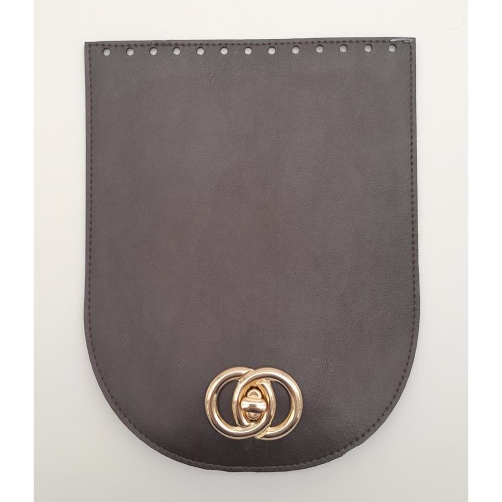 Çanta Aksesuar 17x22 cm Suni Deri Koyu Kahverengi Kapak Light Gold Metalli