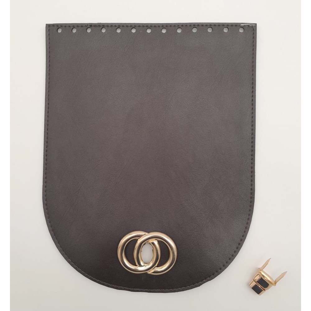Çanta Aksesuar 17x22 cm Suni Deri Koyu Kahverengi Kapak Light Gold Metalli