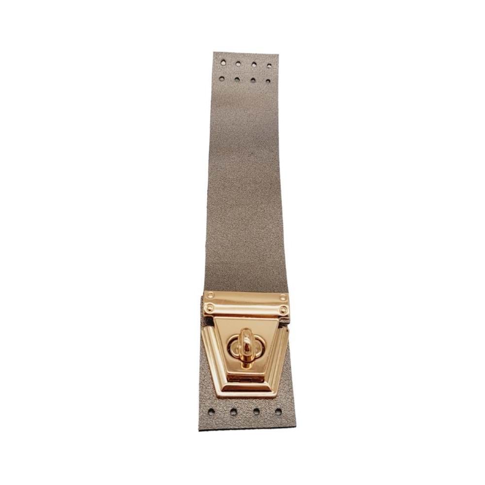 Çanta Aksesuar 18x3.5 cm Suni Deri Parlak Gri Renk Kapak Light Gold Metalli