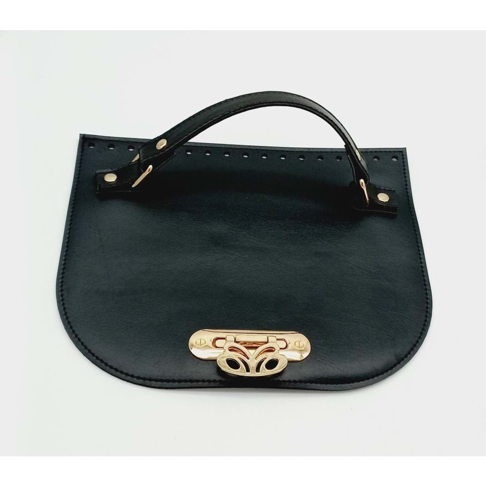 Çanta Aksesuar Suni Deri Siyah Renk 24X19 Cm Kapak Light Gold Metalli