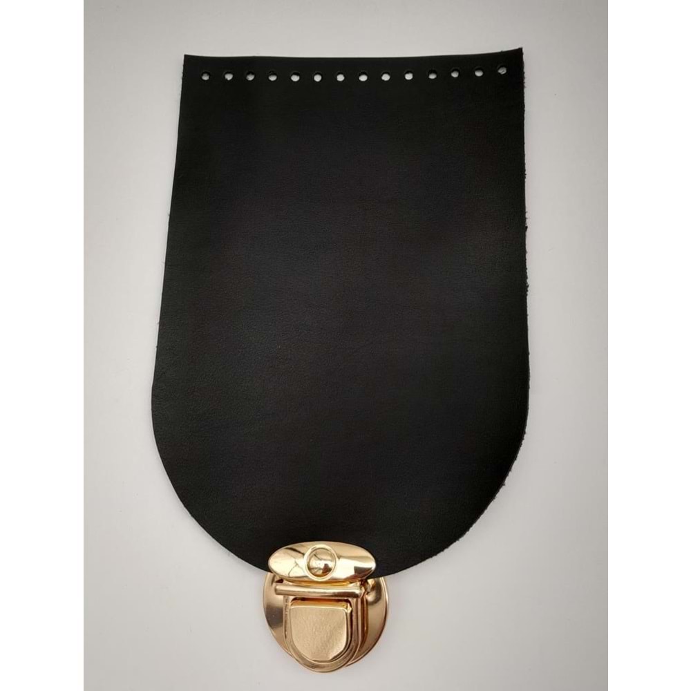 Çanta Aksesuar Tek Kat Suni Deri Siyah 15x22 Cm Sarkaç Kilitli Kapak No:3 Light Gold Metalli