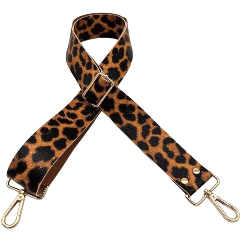 Çanta Aksesuar Suni Deri 120x4 cm Çanta Sapı Kalsap Leopar Renk Light Gold Metalli