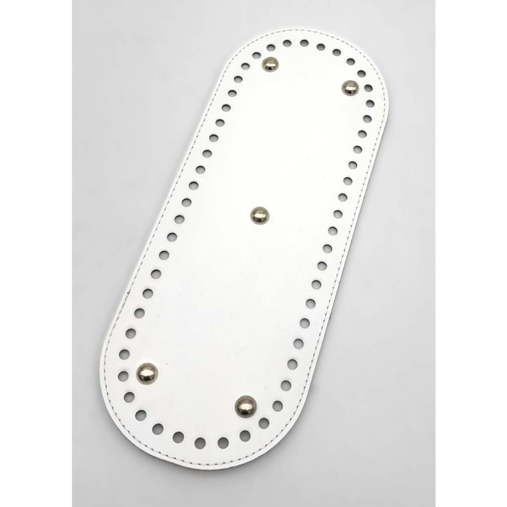 Çanta Aksesuar Suni Deri 30x12 Cm Oval Çanta Tabanı Beyaz Renk Silvery Aparatlı