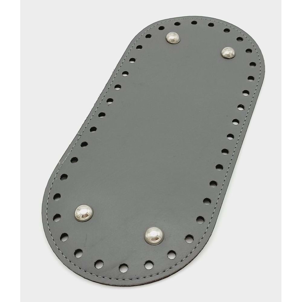 Çanta Aksesuar Suni Deri Gri Renk 25X12 cm Oval Çanta Tabanı (Gümüş Aparatlı)