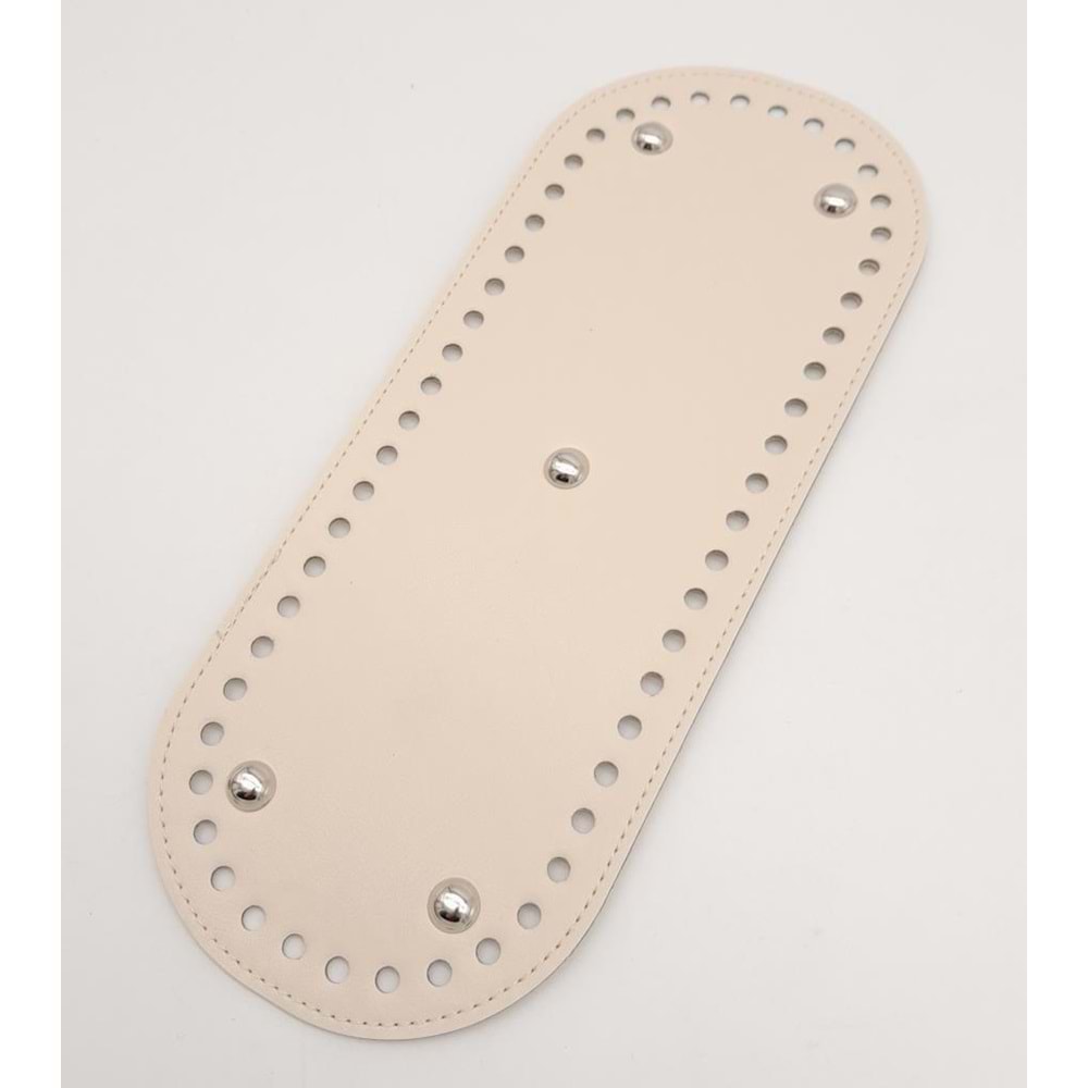 Çanta Aksesuar Suni Deri Krem Renk 30X12 cm Oval Çanta Tabanı (Gümüş Aparatlı)