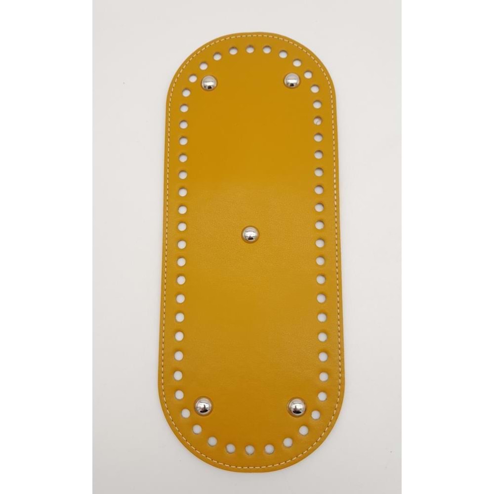 Çanta Aksesuar Suni Deri Hardal Renk 30X12 cm Oval Çanta Tabanı (Gümüş Aparatlı)