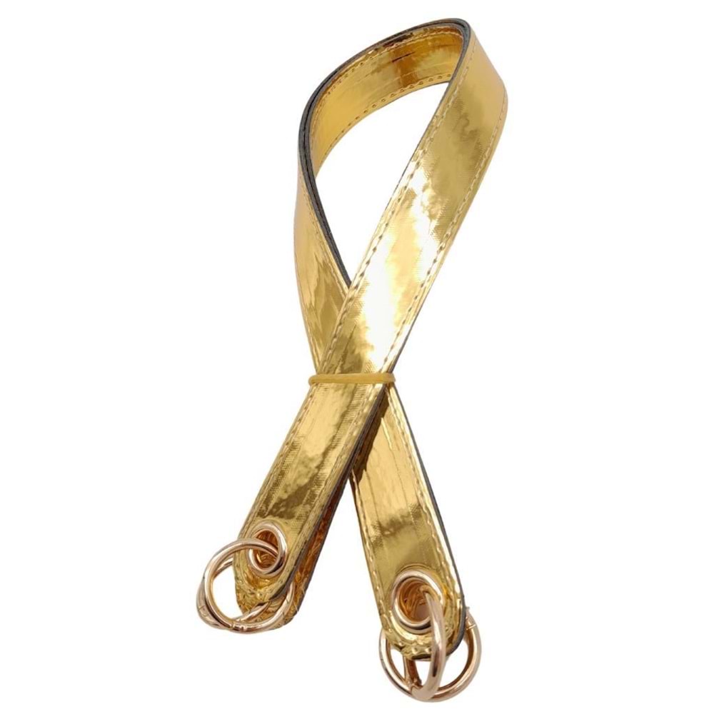 Çanta Aksesuar Parlak Rugan Deri Kuş Gözlü Çift Çanta Sapı Gold Renk Light Gold Metalli