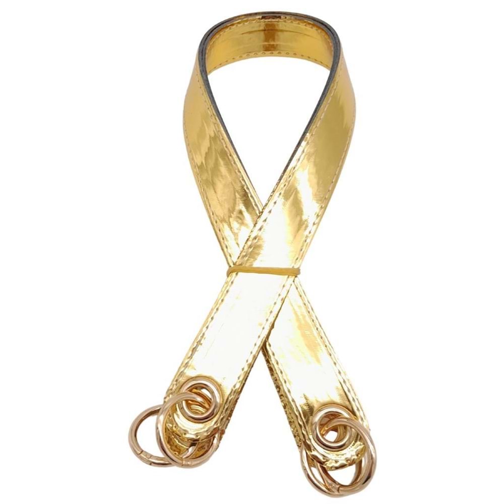 Çanta Aksesuar Parlak Rugan Deri Kuş Gözlü Çift Çanta Sapı Gold Renk Light Gold Metalli