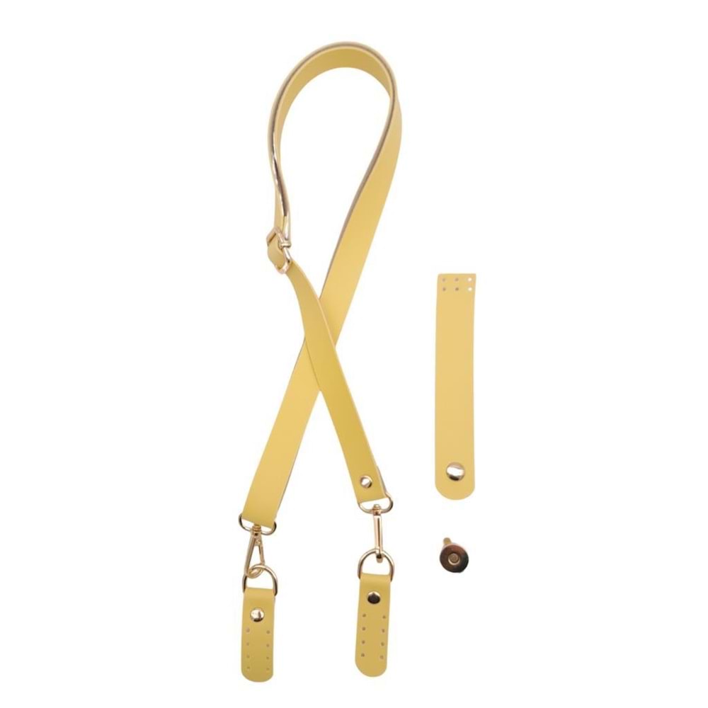 Çanta Aksesuar Suni Deri 110x2 cm Ayarlı Çanta Saplı Kapaklı Sarı Renk Çanta Seti Light Gold Metalli