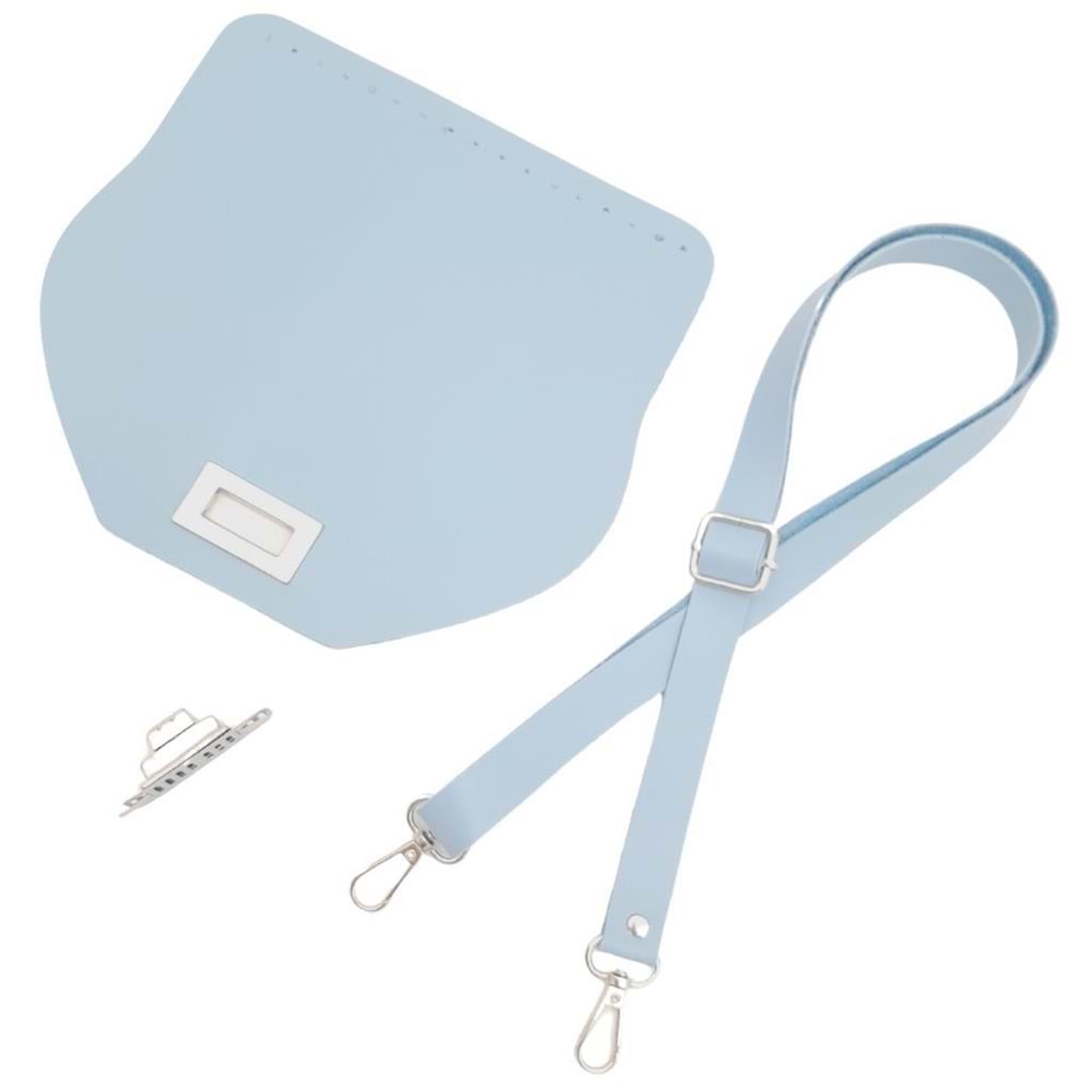 Çanta Aksesuar Suni Deri 21x19 cm Kapaklı ve Ayarlı Saplı Çanta Seti Bebe Mavi Renk Gümüş Metalli