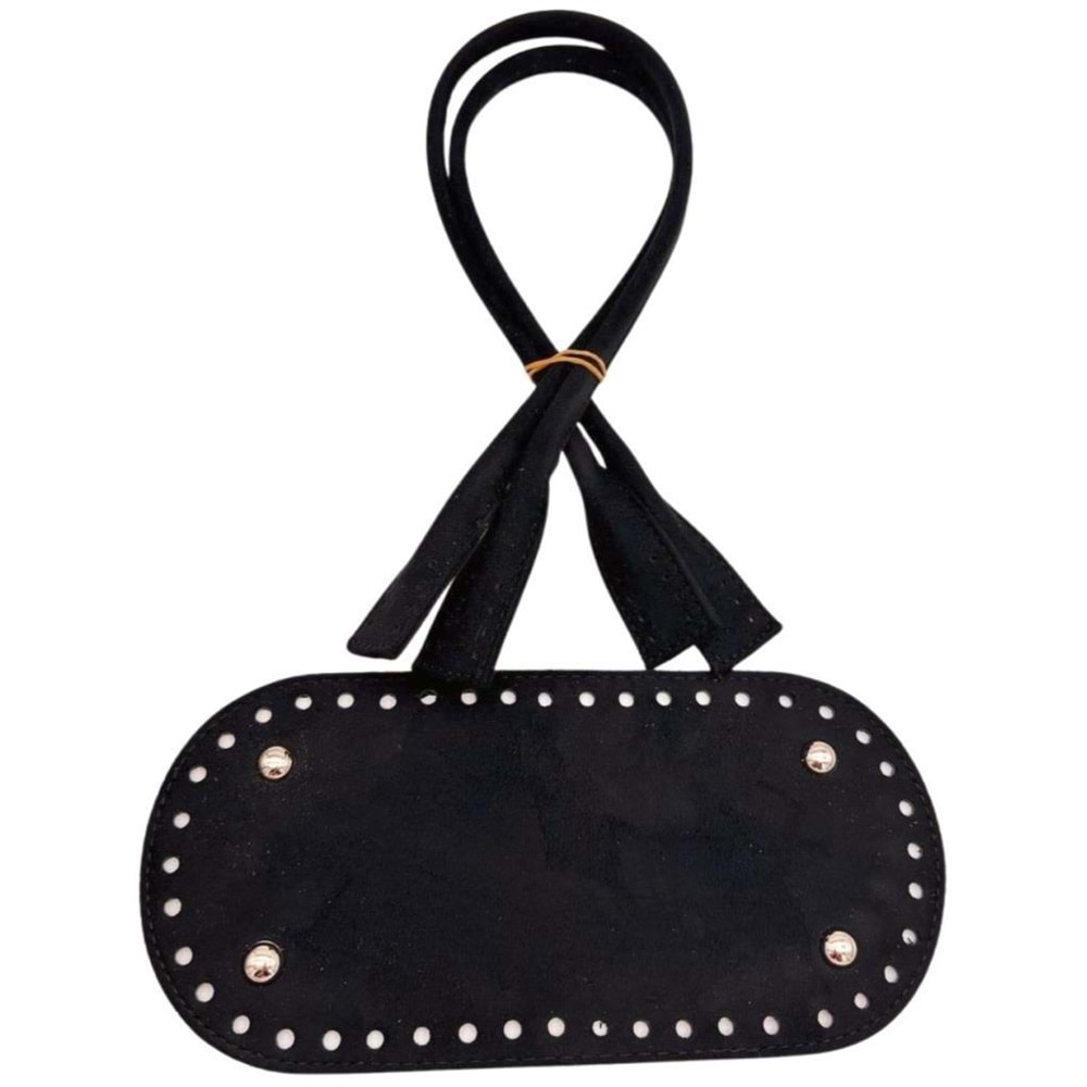 Çanta Aksesuar 25x12 Cm Suni Deri Nubuk Siyah Renk Taban Ve Pelikan Model Çanta Sapı Seti Gümüş Metalli