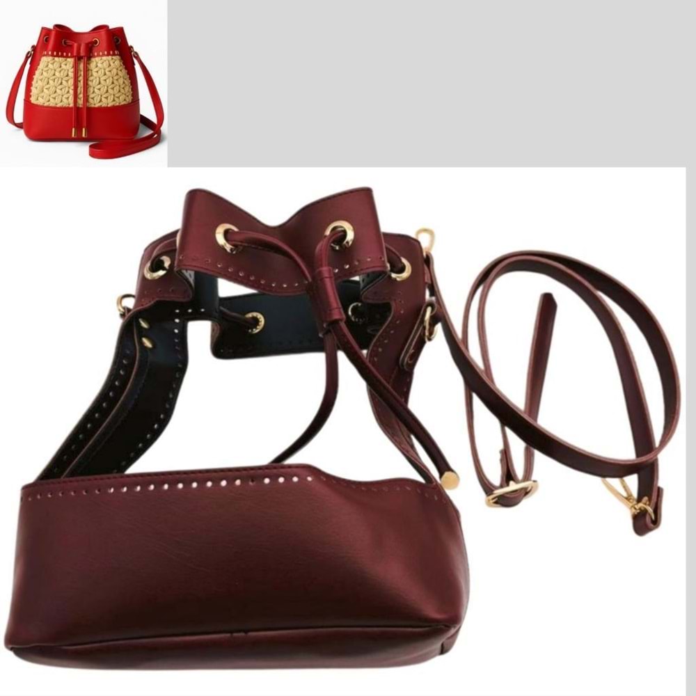 Çanta Aksesuar Torba Model Çanta Yapım Aparatı Bordo Renk Light Gold Metalli