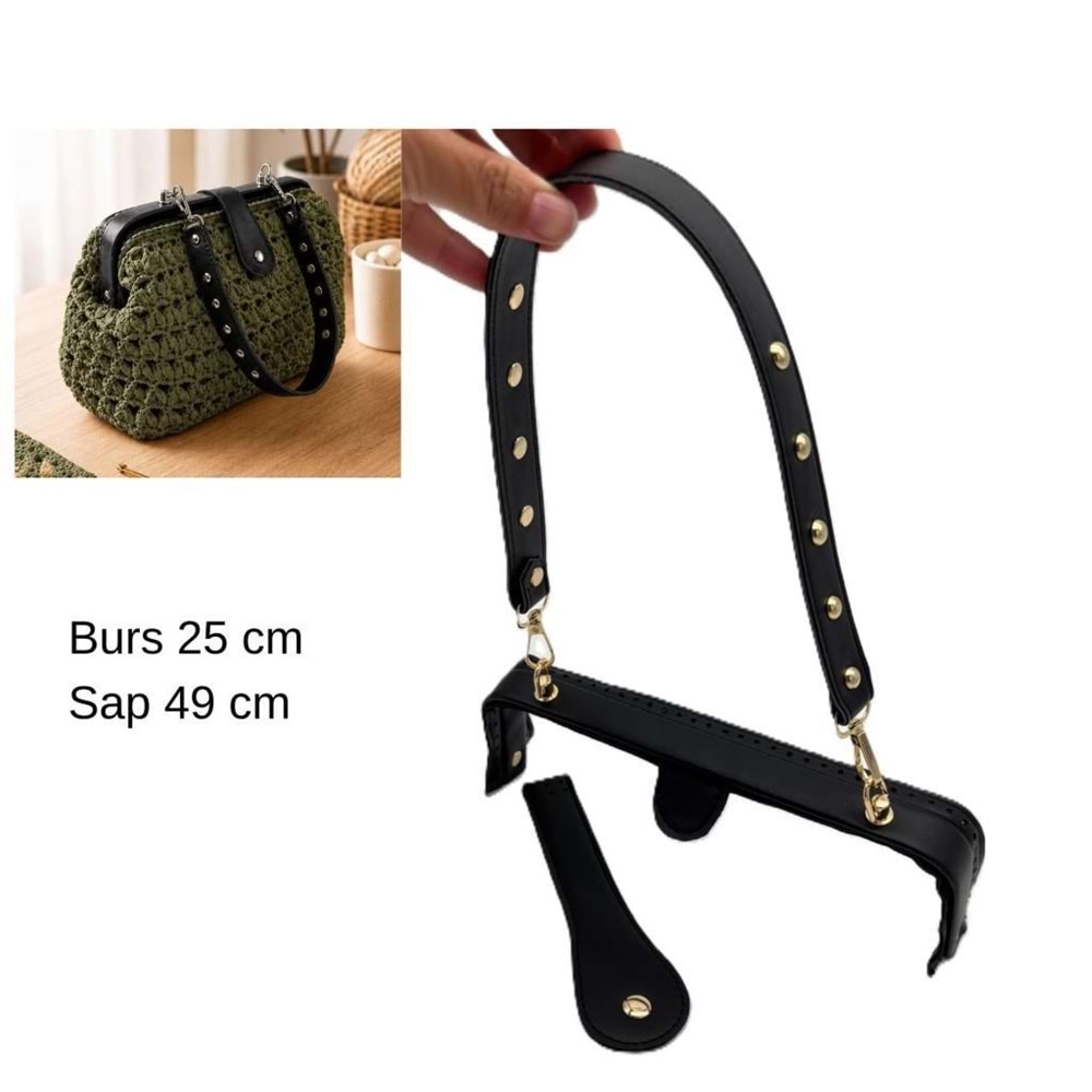 Çanta Aksesuar 25 Cm Lüks Model Çanta Seti Siyah Light Gold Metalli