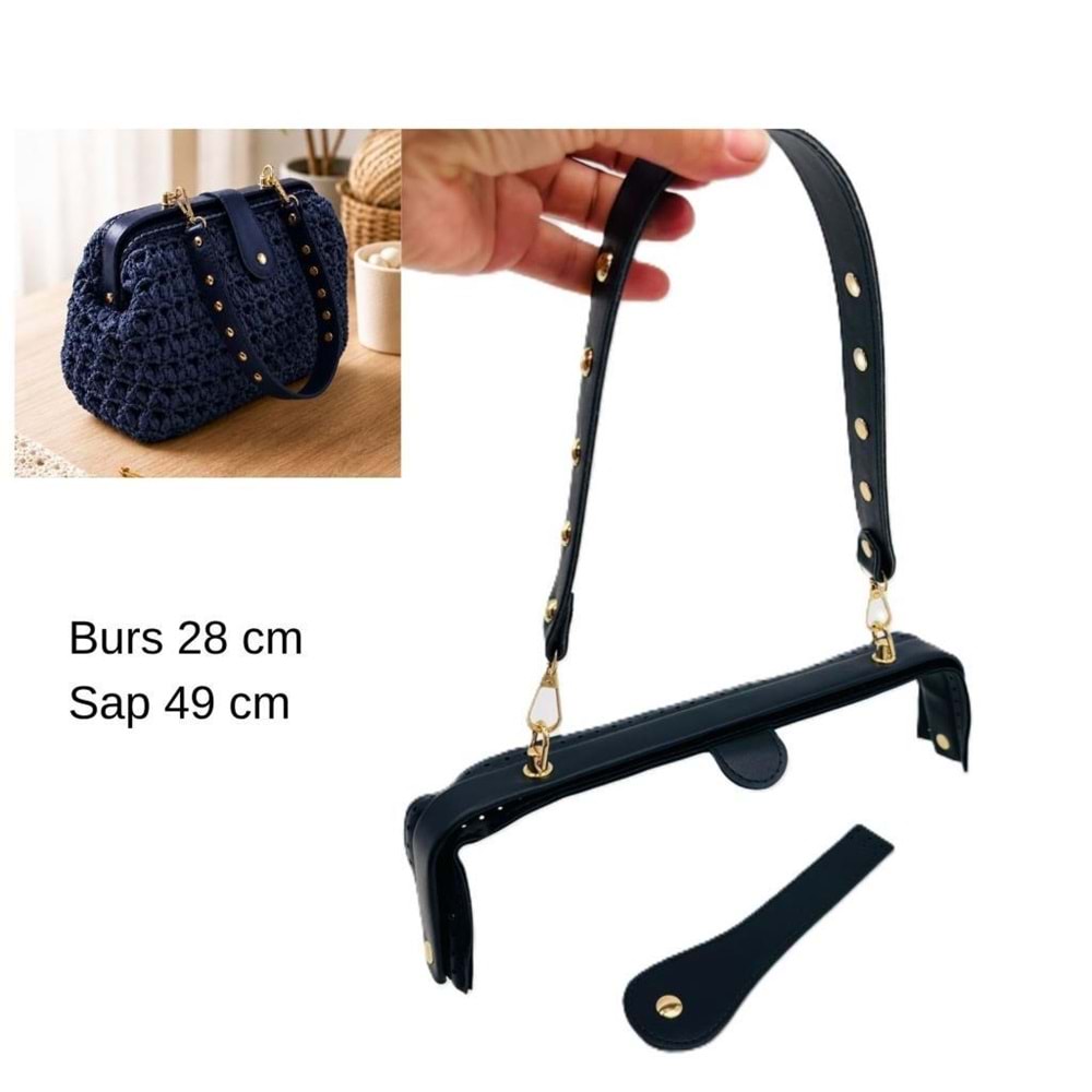 Çanta Aksesuar 28 Cm Lüks Model Çanta Seti Lacivert Light Gold Metalli
