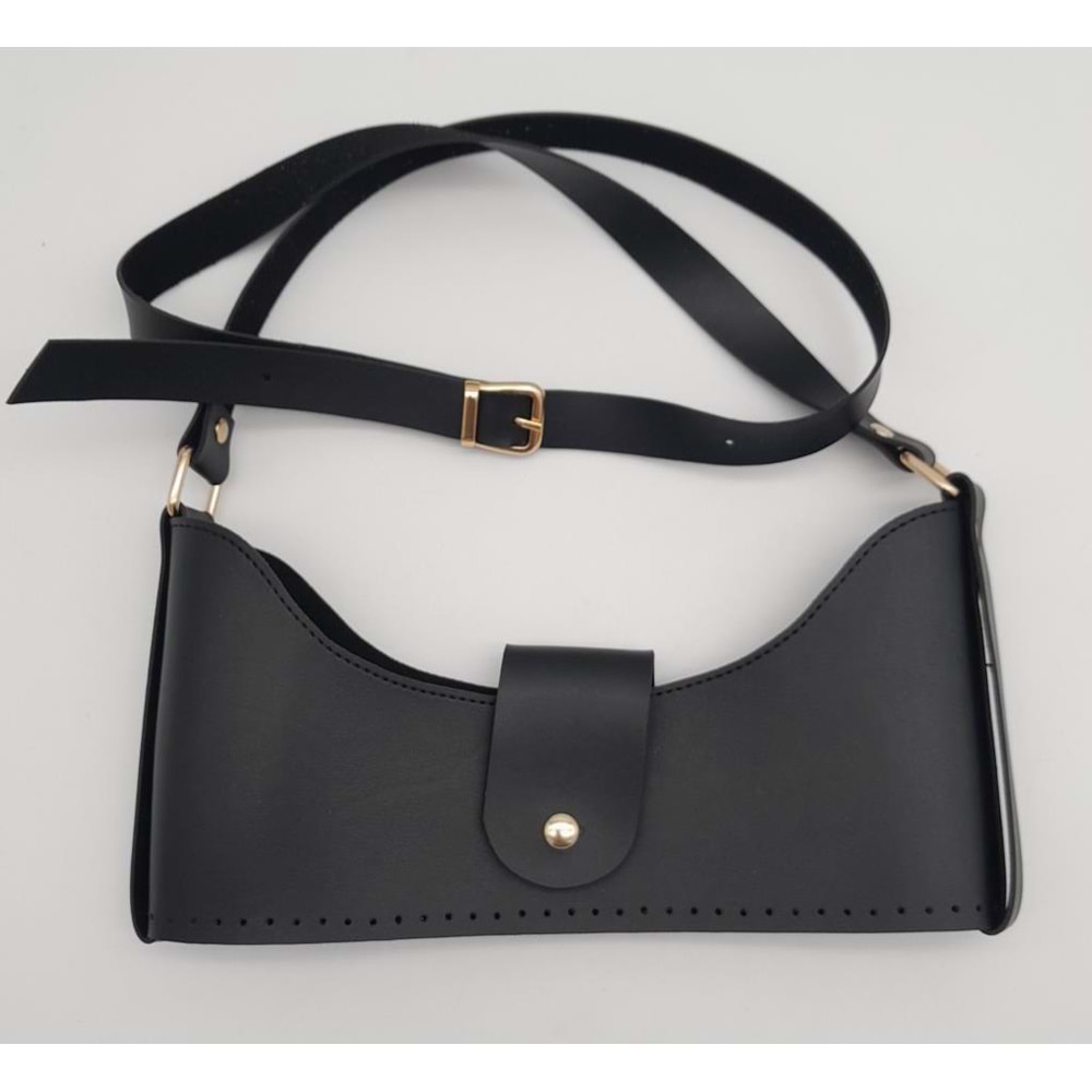 Çanta Aksesuar Siyah Suni Deri 120x2 cm Çanta Saplı Deri Seti Light Gold Metalli