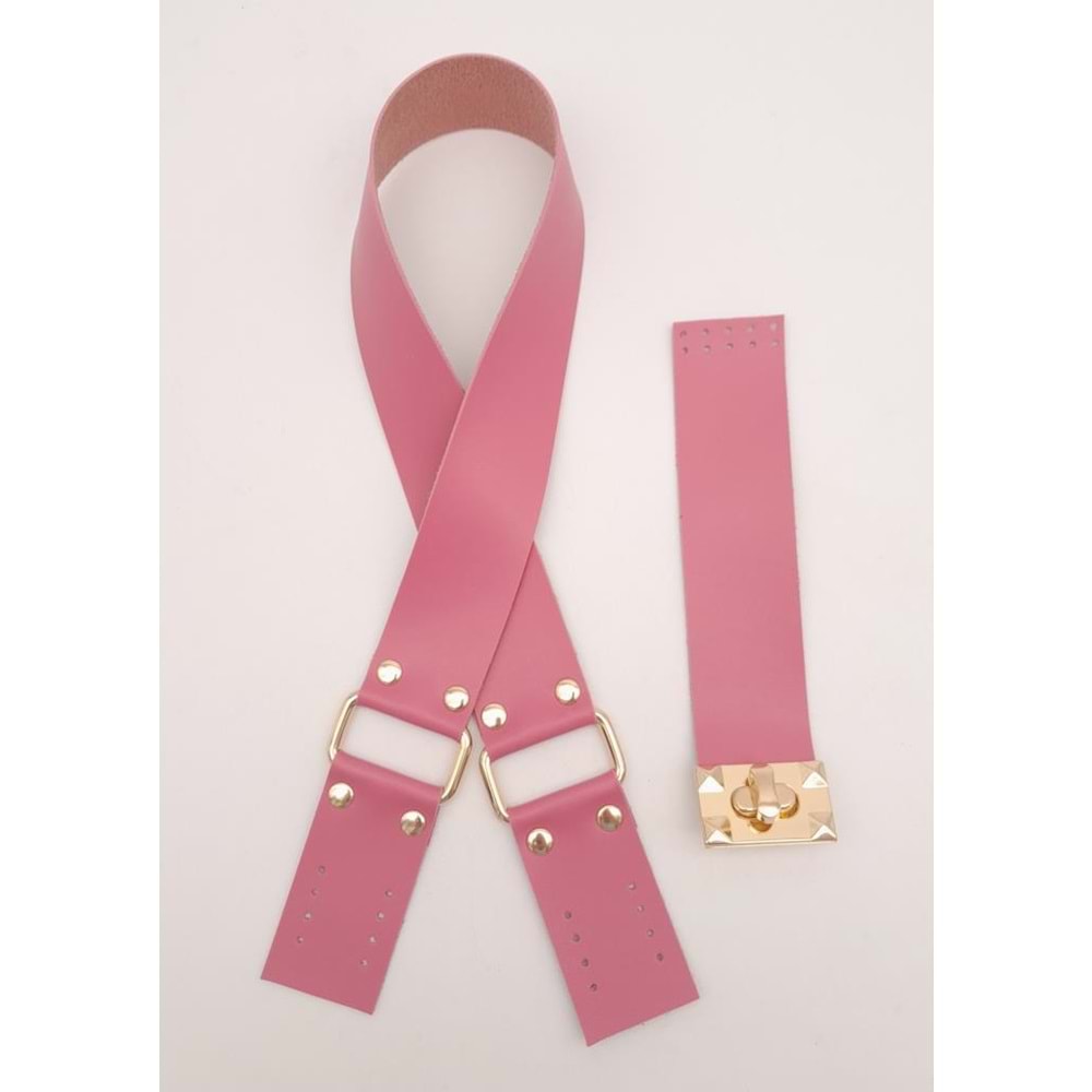 Çanta Aksesuar 70x4 cm Suni Deri Çanta Saplı Kapaklı Fuşya Çanta Seti Light Gold Metalli