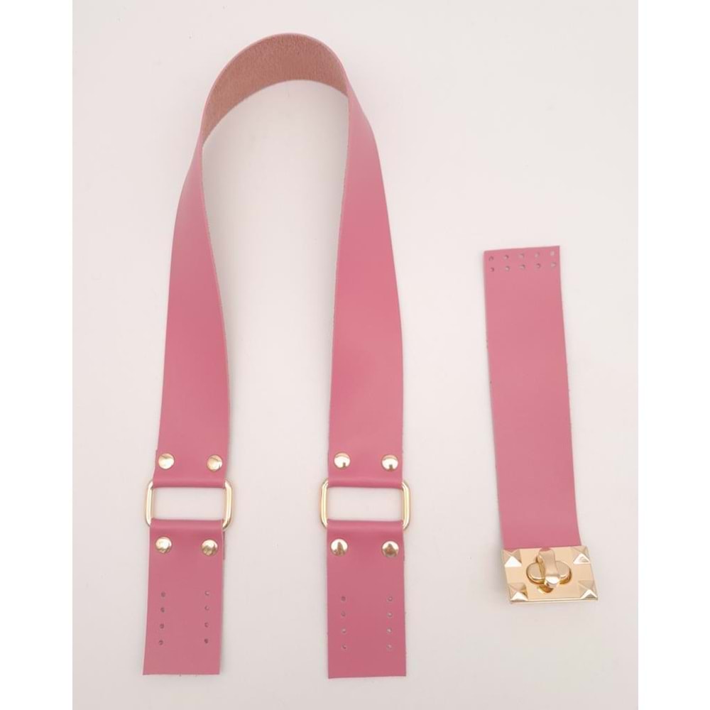 Çanta Aksesuar 70x4 cm Suni Deri Çanta Saplı Kapaklı Fuşya Çanta Seti Light Gold Metalli