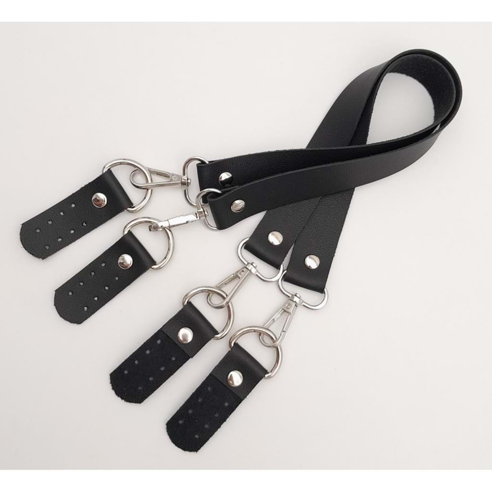 Çanta Aksesuar Suni Deri 55 Cm Misu Model Çift Sap Siyah Renk Gümüş Metal