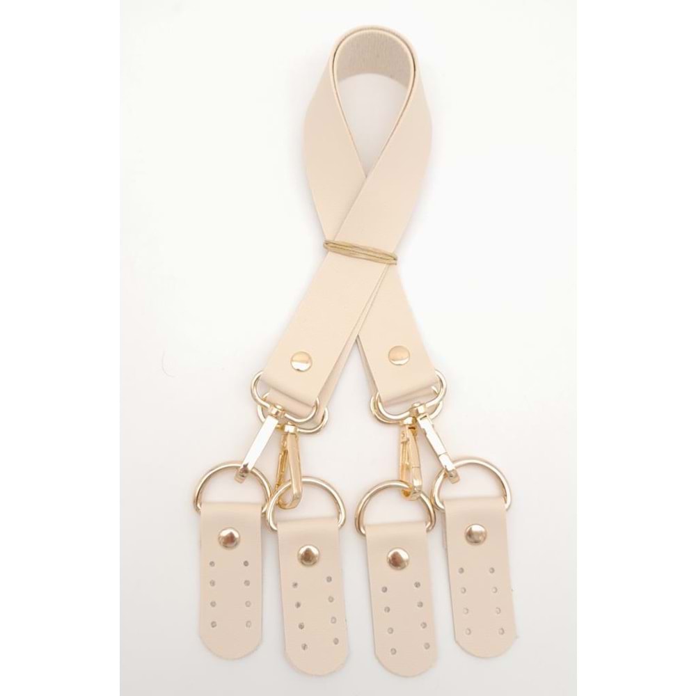 Çanta Aksesuar Suni Deri 55 Cm Misu Model Çift Sap Krem Renk Light Gold Metal
