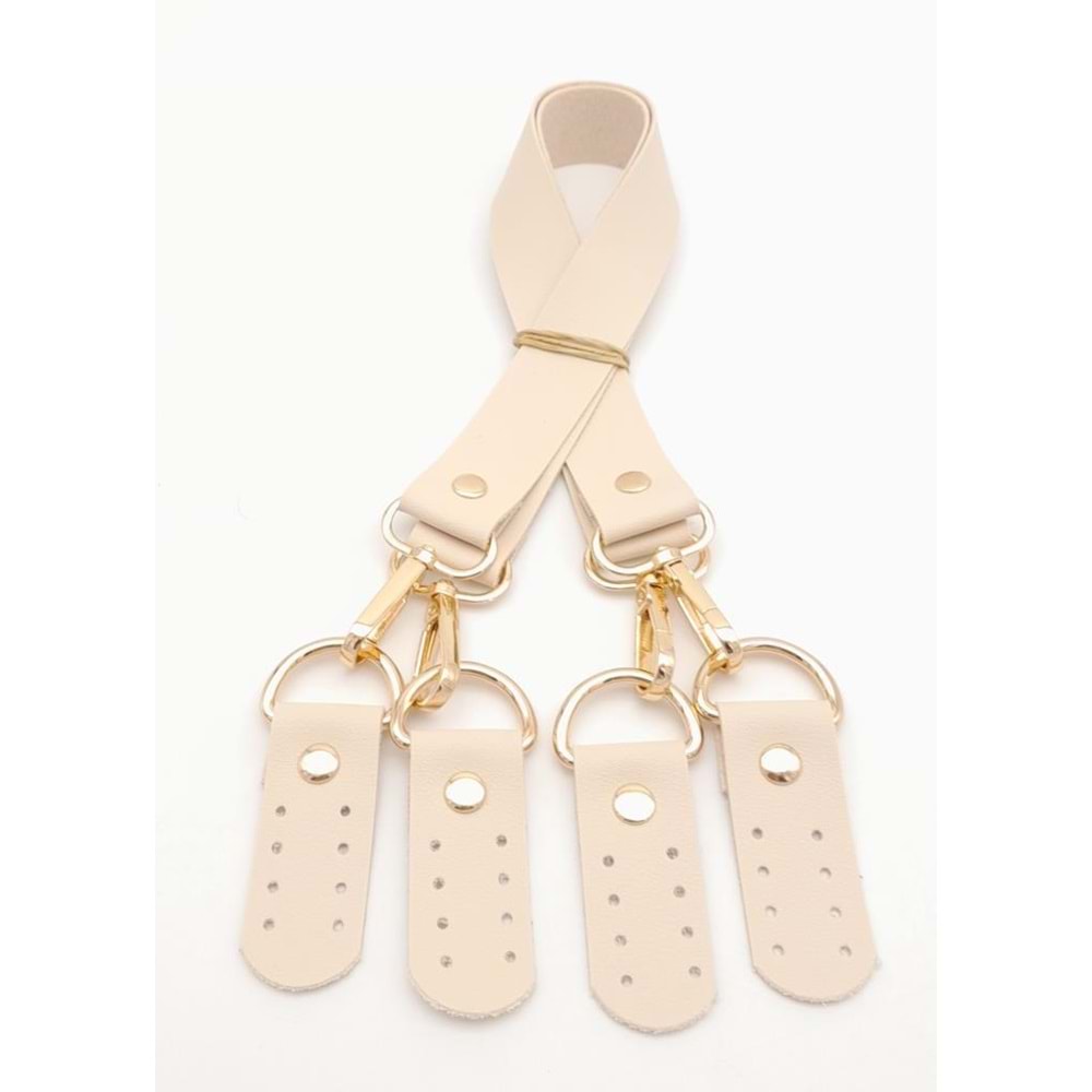 Çanta Aksesuar Suni Deri 55 Cm Misu Model Çift Sap Krem Renk Light Gold Metal