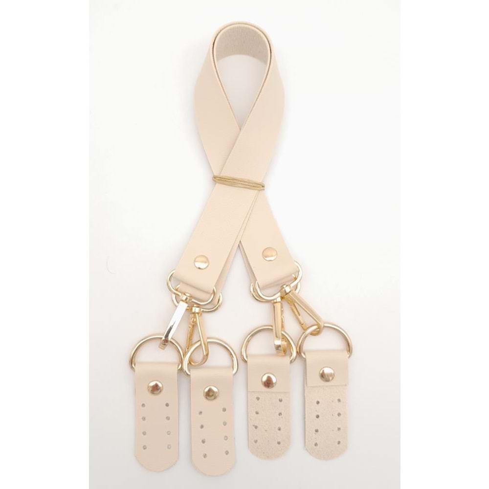 Çanta Aksesuar Suni Deri 55 Cm Misu Model Çift Sap Krem Renk Light Gold Metal
