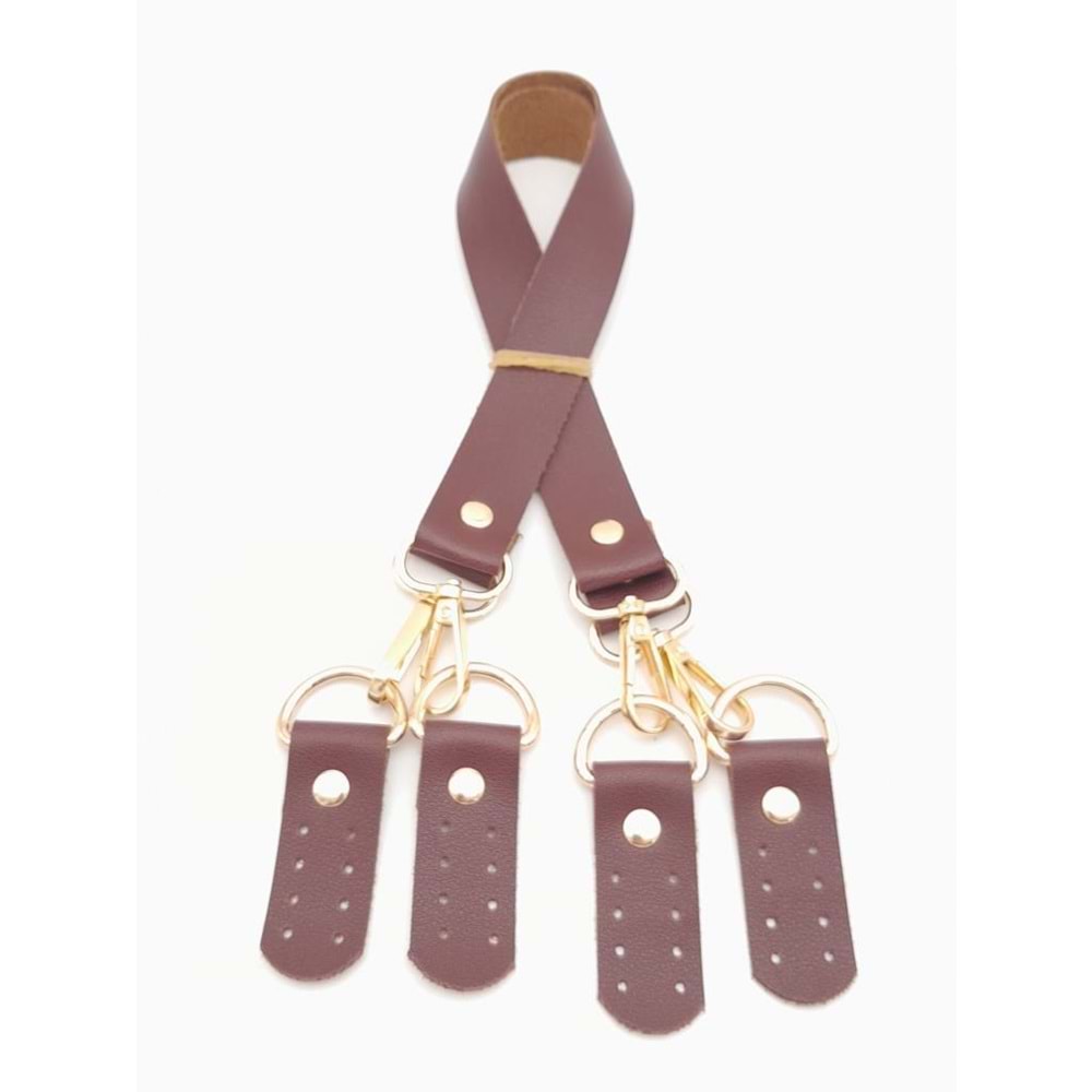 Çanta Aksesuar Suni Deri 55 Cm Misu Model Çift Sap Bordo Renk Light Gold Metal