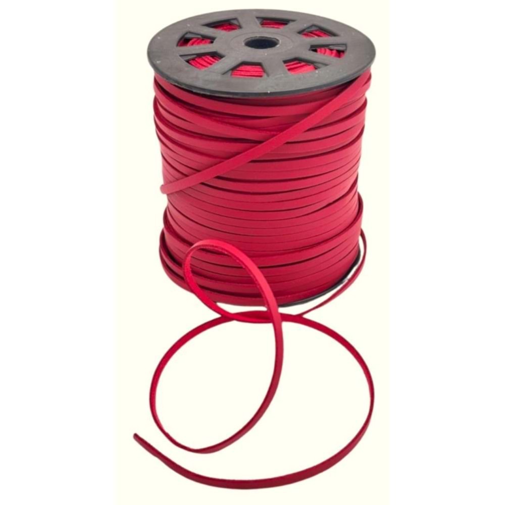 Çanta Aksesuar 4 mm Kırmızı Renk Suni Deri İp 5 Metre