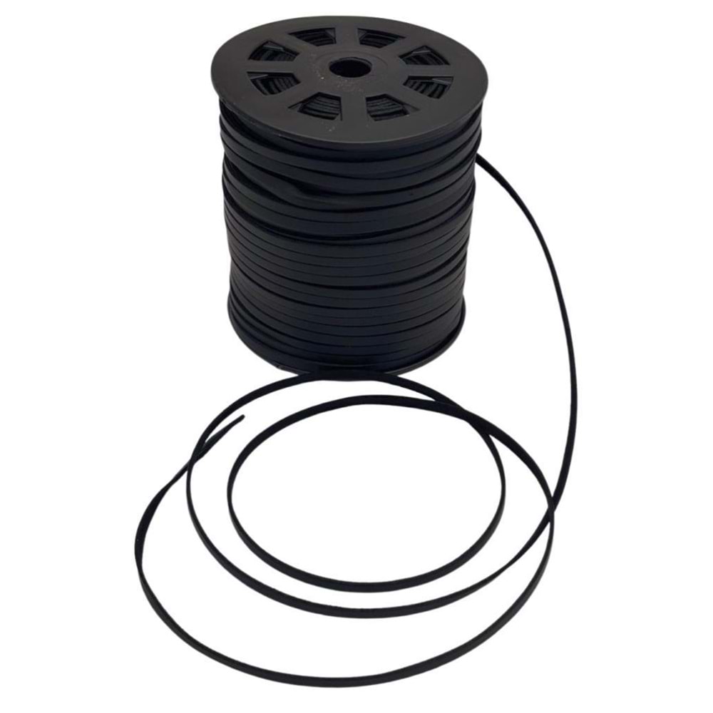 Çanta Aksesuar 4 mm Siyah Renk Suni Deri İp 5 Metre