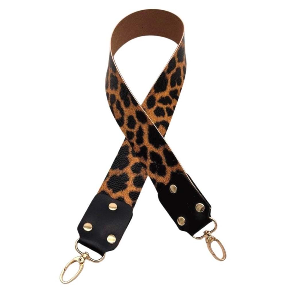Çanta Aksesuar Ledi Moel Leopar Desenli Tek Çanta Sapı Light Gold Metalli
