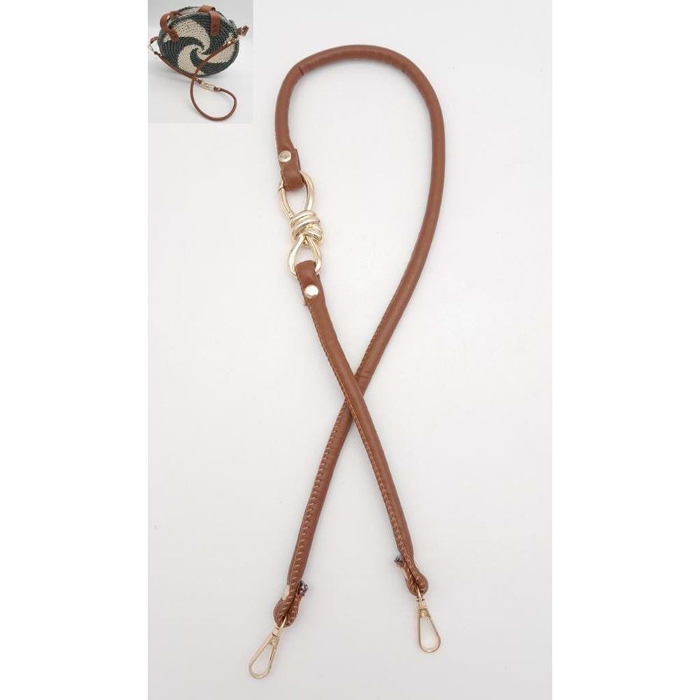 Çanta Aksesuar Taba 10 mm Suni Deri İpli Düğüm Model 85 cm Çanta Sapı Light Gold Metalli