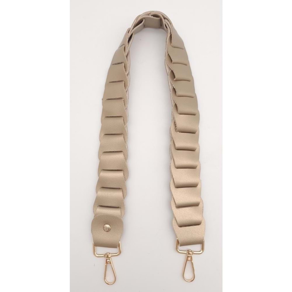 Çanta Aksesuar 62 cm Yassı Örgü Model Suni Deri Gold Renk Çanta Sapı Light Gold Metalli
