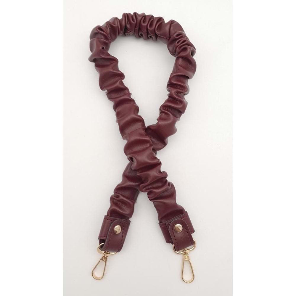 Çanta Aksesuar 70 cm Büzgü Model Suni Deri Bordo Renk Çanta Sapı Light Gold Metalli