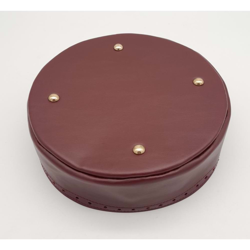 Çanta Aksesuar Bordo Suni Deri 22 cm Yuvarlak Yüksek Çanta Tabanı Light Gold Metalli