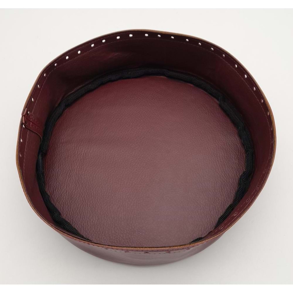 Çanta Aksesuar Bordo Suni Deri 22 cm Yuvarlak Yüksek Çanta Tabanı Gümüş Metalli