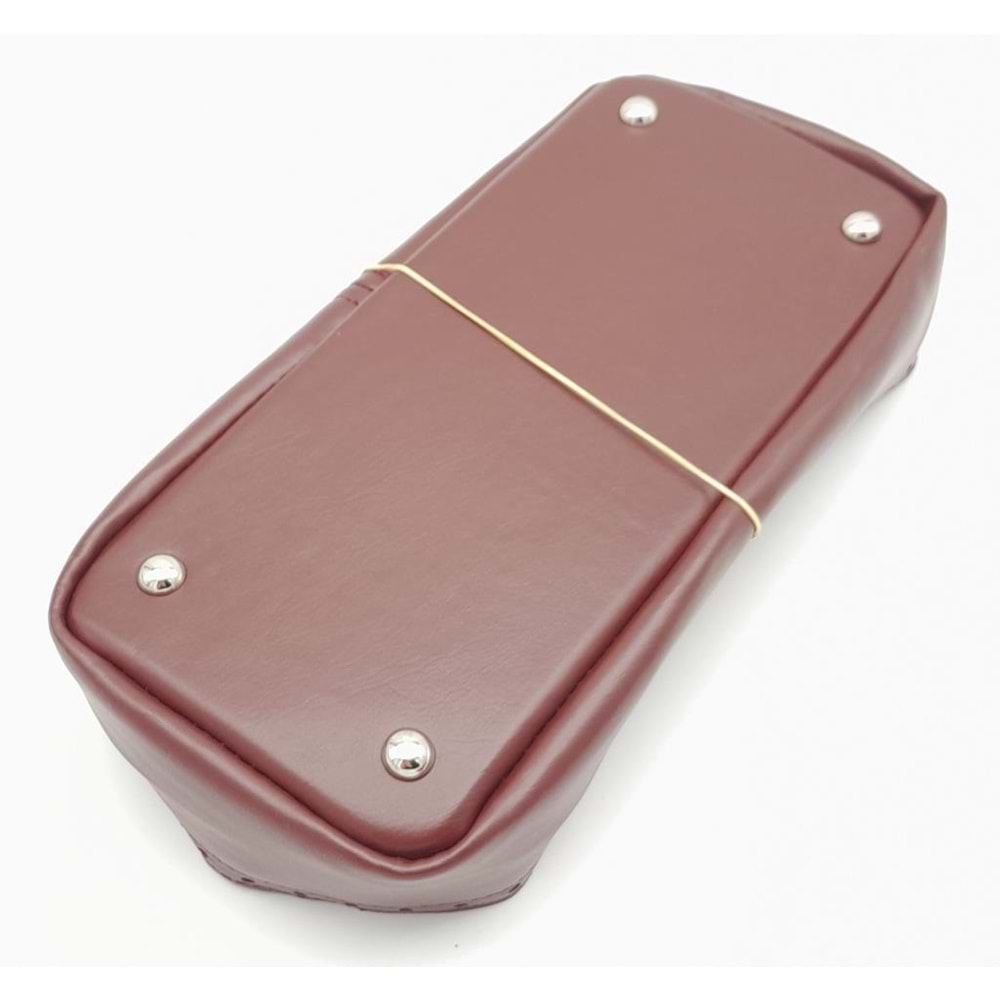 Çanta Aksesuar Bordo Suni Deri 28x13 cm Yüksek Çanta Tabanı Gümüş Metalli