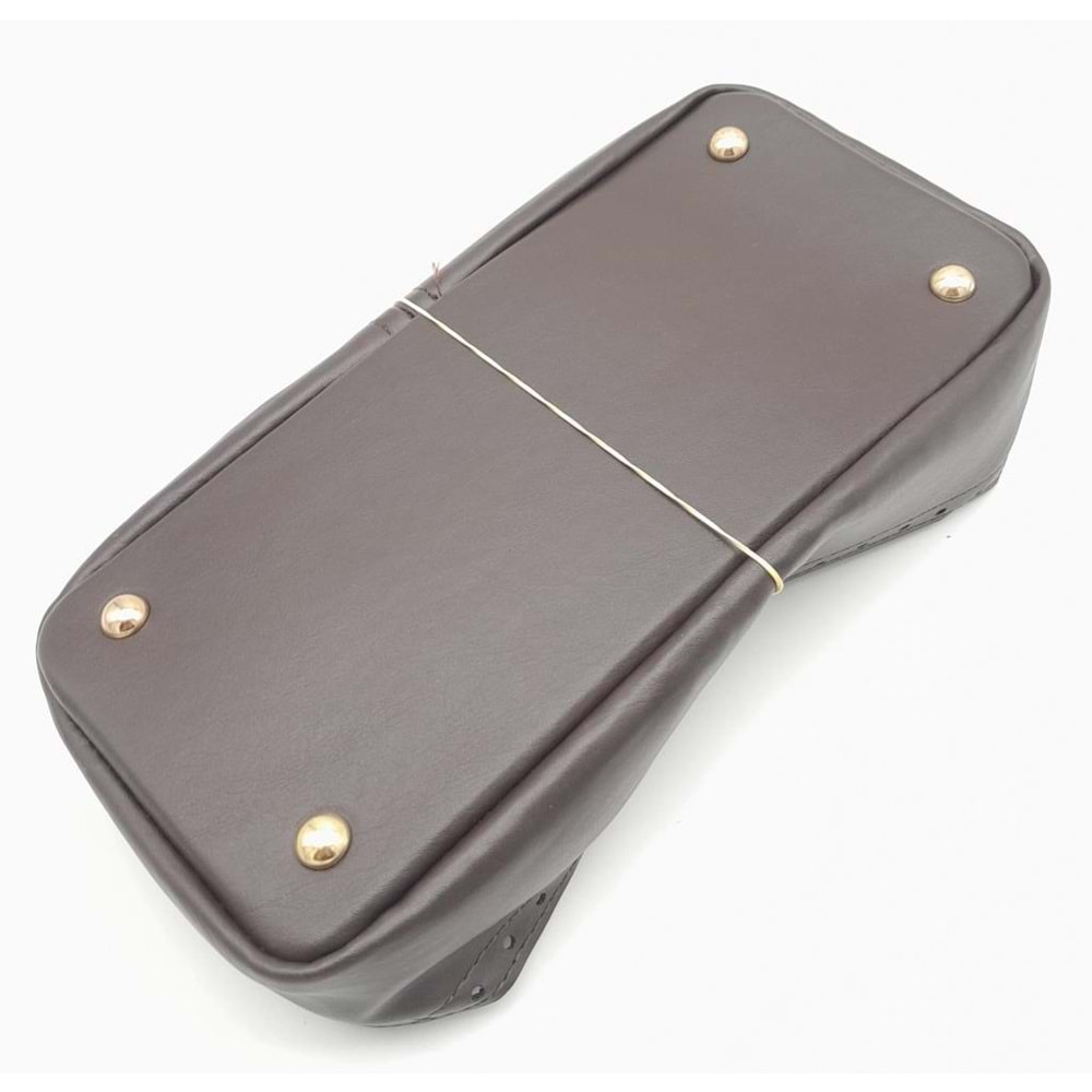 Çanta Aksesuar Koyu Kahverengi Suni Deri 28x13 cm Yüksek Çanta Tabanı Light Gold Metalli