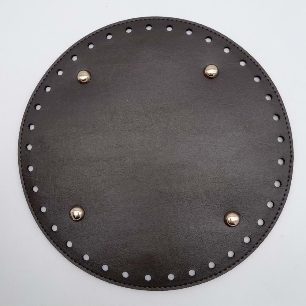 Çanta Aksesuar Kahverengi Suni Deri 22 cm Yuvarlak Çanta Tabanı Light Gold Metalli