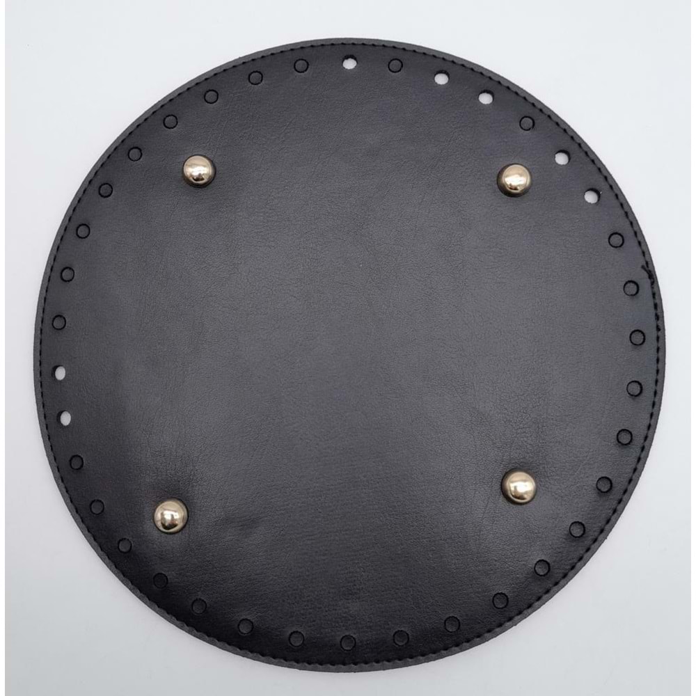 Çanta Aksesuar Siyah Suni Deri 22 cm Yuvarlak Çanta Tabanı Light Gold Metalli