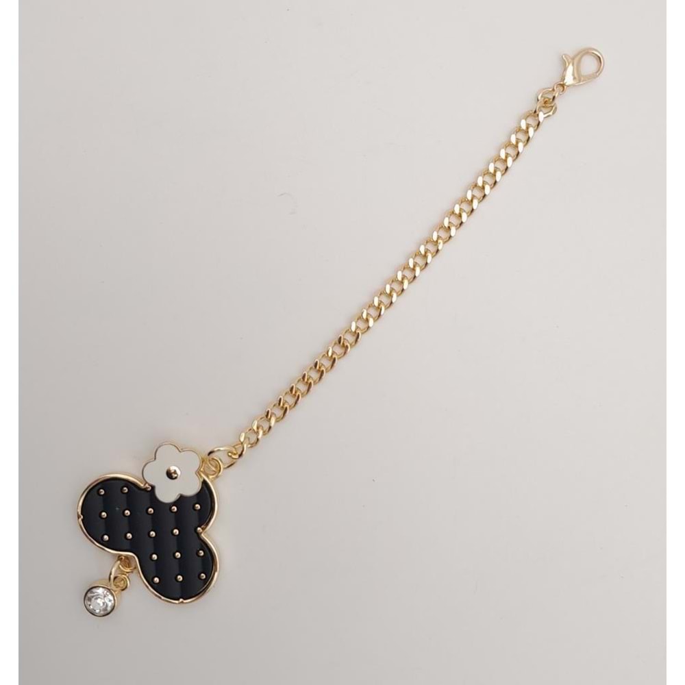 Çanta Aksesuar Light Gold Çiçekli Bulut Model Sarkaç Süs Siyah Renk