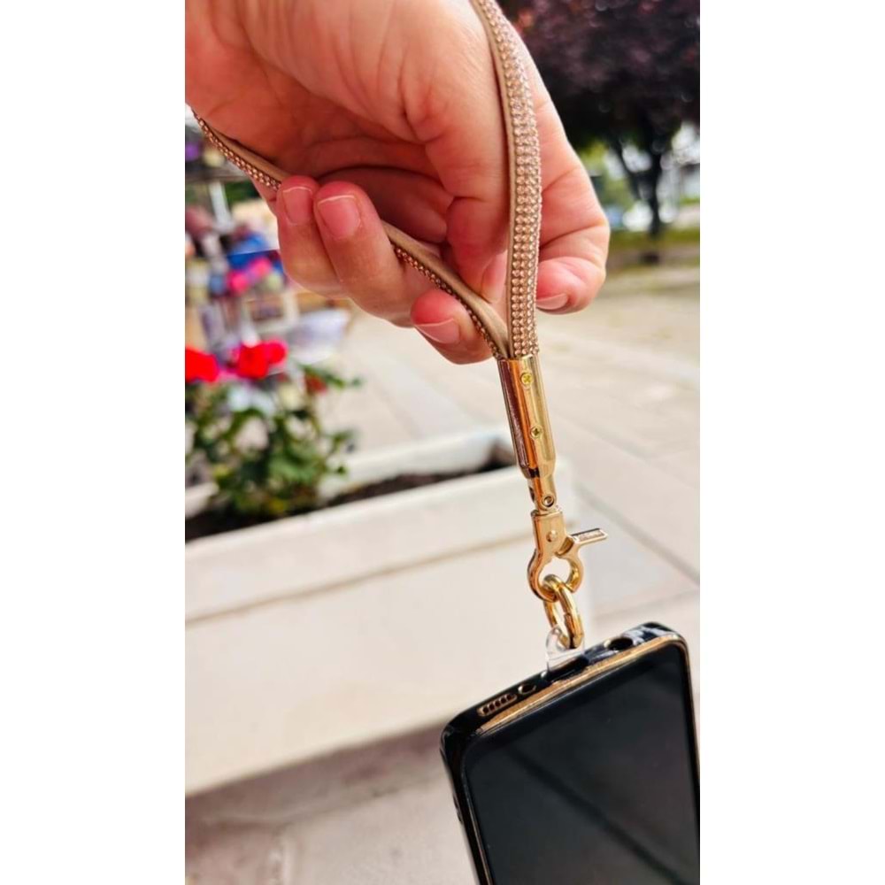 Çanta Aksesuar Taşlı Bej Renk Telefon Bilek Askısı, Telefon Zinciri, Telefon Askısı, Tüm Telefon Kılıfları İçin Uygundur