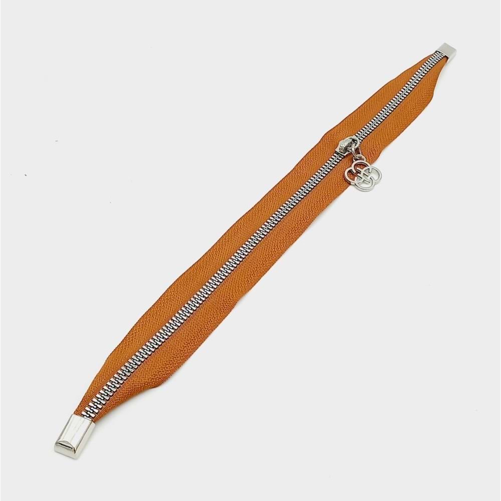 Çanta Aksesuar Taba Renk 35 Cm Stoplu Fermuar Gümüş Metal
