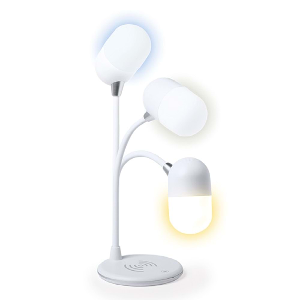 BORÇKA BEYAZ BLUETOOTH HOPARLÖR ve WİRELESS SARJ MASA LAMBASI