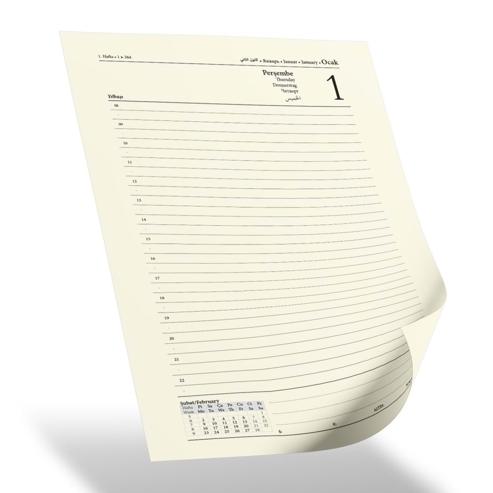 YAKACIK TABA TARİHLİ GÜNLÜK CİLTLİ AJANDA (20X28 CM)